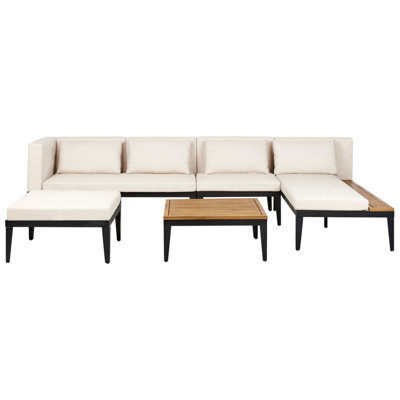Beliani Garden Lounge Set With Table And Ottoman 4 Seater Bracciano Left Hand Certified Acacia Wood Light Beige - image 1