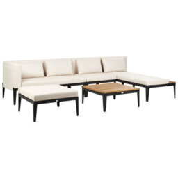 Beliani Garden Lounge Set With Table And Ottoman 4 Seater Bracciano Left Hand Certified Acacia Wood Light Beige - thumbnail 5