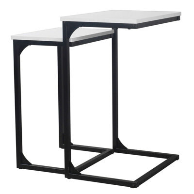 Urbn-Living Urbnliving Height 65Cm Large Size And Small 56.5 Cm Size Seville Modern Wooden Metal Colour White Frame Side End Table Nesting Cof - image 1