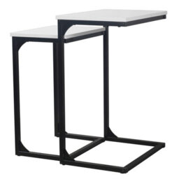 Urbn-Living Urbnliving Height 65Cm Large Size And Small 56.5 Cm Size Seville Modern Wooden Metal Colour White Frame Side End Table Nesting Cof