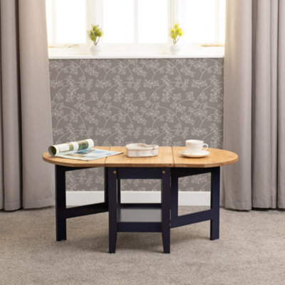 Seconique Santos Drop Leaf Coffee Table Navy Blue With Distressed Waxed Pine Top - image 1