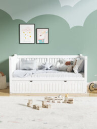 Home Treats Single Day Bed With Hybrid Mattress For Kids White Wooden Childrens Bed With Drawer - thumbnail 3