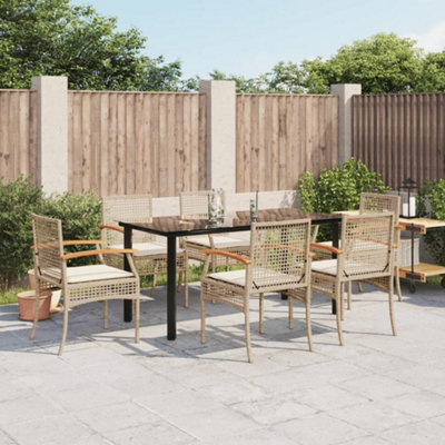 Berkfield 7 Piece Garden Dining Set With Cushions Beige Poly Rattan - image 1