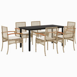 Berkfield 7 Piece Garden Dining Set With Cushions Beige Poly Rattan - thumbnail 2