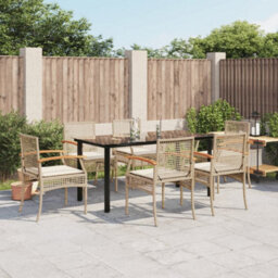 Berkfield 7 Piece Garden Dining Set With Cushions Beige Poly Rattan