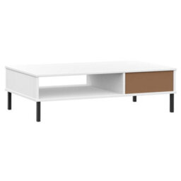 Berkfield Durable Coffee Table With Metal Legs White Solid Wood Pine Oslo - thumbnail 7