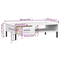 Berkfield Durable Coffee Table With Metal Legs White Solid Wood Pine Oslo - thumbnail 8