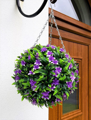 Best Artificial 28Cm Purple Lily Hanging Basket Flower Topiary Ball - Suitable For Outdoor Use - Weather & Fade Resistant - image 1