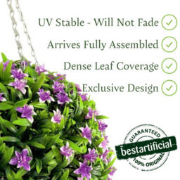 Best Artificial 28Cm Purple Lily Hanging Basket Flower Topiary Ball - Suitable For Outdoor Use - Weather & Fade Resistant - thumbnail 4