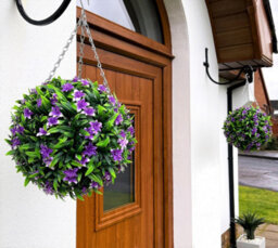 Best Artificial 28Cm Purple Lily Hanging Basket Flower Topiary Ball - Suitable For Outdoor Use - Weather & Fade Resistant - thumbnail 3