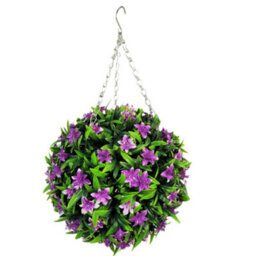 Best Artificial 28Cm Purple Lily Hanging Basket Flower Topiary Ball - Suitable For Outdoor Use - Weather & Fade Resistant - thumbnail 2