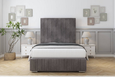 "Sloomy Langston Slate Naples Bed Frame With Mattress With 50"" Upholstered Headboard 4'6 Double" - image 1