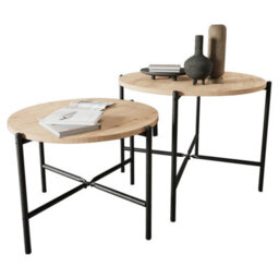 Urbn-Living Urbnliving 65Cm Width 2Pcs Round Pine Wooden Nesting End Coffee & Side Table Set With Metal Legs - thumbnail 2