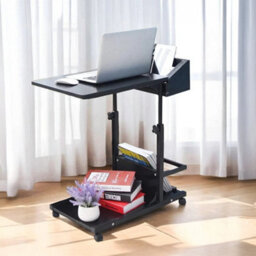 Black Over Bed Chair Table Desk Hospital Height Adjustable Overbed Laptop Stand - thumbnail 2
