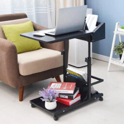 Black Over Bed Chair Table Desk Hospital Height Adjustable Overbed Laptop Stand - thumbnail 3