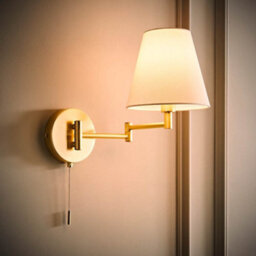 Valuelights Sonia Brushed Gold Swing Arm Wall Light With Tapered Shade And Bulb