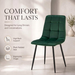 Bravich Zurich Velvet Embossed Dining Chair - Green, Set Of 4 - thumbnail 5