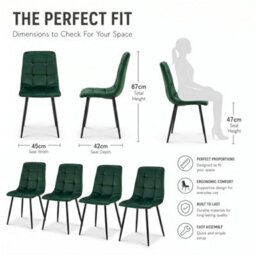 Bravich Zurich Velvet Embossed Dining Chair - Green, Set Of 4 - thumbnail 7