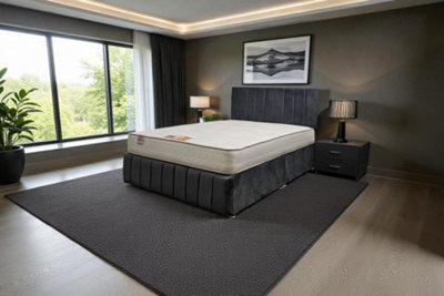 "Knight Sleep Paris Bed & Mattress, 2 Drawers Same Side & 24""headboard+12""footboard, Charcoal Plush 3Ft - Single" - image 1