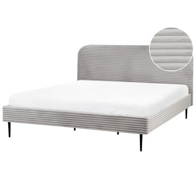Beliani Bed Corduroy Flayat 180 X 200 Cm (Eu Super King) Light Grey - image 1