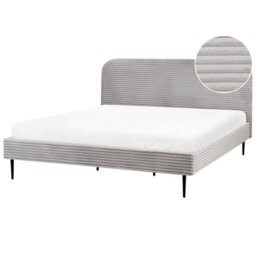 Beliani Bed Corduroy Flayat 180 X 200 Cm (Eu Super King) Light Grey - thumbnail 1