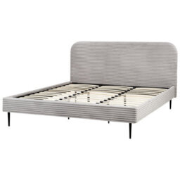 Beliani Bed Corduroy Flayat 180 X 200 Cm (Eu Super King) Light Grey - thumbnail 5