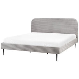 Beliani Bed Corduroy Flayat 180 X 200 Cm (Eu Super King) Light Grey - thumbnail 4