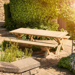 Timber Foundry Chunky Rustic Farmhouse X-Leg Table Set 6-8 Seater  Table With 2 Benches - thumbnail 4