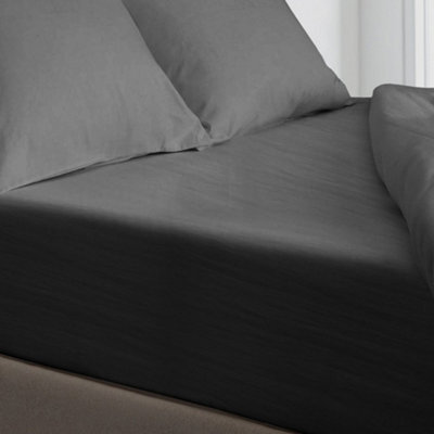 Velosso Minimalist Microfibre Duvet Cover & Pillowcase Set, Breathable Fabric, Machine Washable, Wrinkle-Resistant - Charcoal