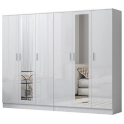 Reflect 2Pc Wardrobe Bundle - 3 Door Mirror + 3 Door Mirror - White Gloss & Matt White - H: 180Cm X W: 224Cm X D: 47Cm - thumbnail 5