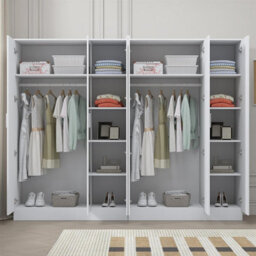 Reflect 2Pc Wardrobe Bundle - 3 Door Mirror + 3 Door Mirror - White Gloss & Matt White - H: 180Cm X W: 224Cm X D: 47Cm - thumbnail 4