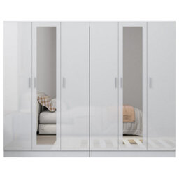 Reflect 2Pc Wardrobe Bundle - 3 Door Mirror + 3 Door Mirror - White Gloss & Matt White - H: 180Cm X W: 224Cm X D: 47Cm - thumbnail 6