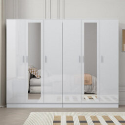 Reflect 2Pc Wardrobe Bundle - 3 Door Mirror + 3 Door Mirror - White Gloss & Matt White - H: 180Cm X W: 224Cm X D: 47Cm - thumbnail 3