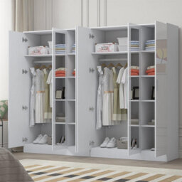 Reflect 2Pc Wardrobe Bundle - 3 Door Mirror + 3 Door Mirror - White Gloss & Matt White - H: 180Cm X W: 224Cm X D: 47Cm - thumbnail 2