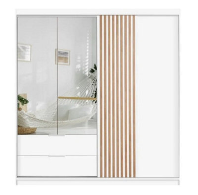 Arte Mallorca W203 Cm Sliding Wardrobe In White - Mirrored Doors With Decorative Lamellas - image 1