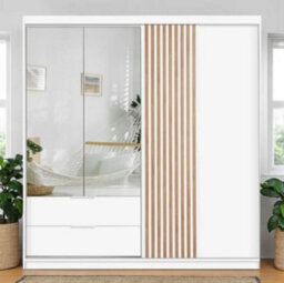 Arte Mallorca W203 Cm Sliding Wardrobe In White - Mirrored Doors With Decorative Lamellas - thumbnail 2