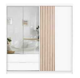Arte Mallorca W203 Cm Sliding Wardrobe In White - Mirrored Doors With Decorative Lamellas - thumbnail 1