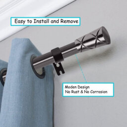 Moonlight Bedding Extendable Metal Curtain Pole With Cylinder Finials-Adjustable Plain Curtain Rod Black Nickel, 63 - 118 Inches) - thumbnail 3