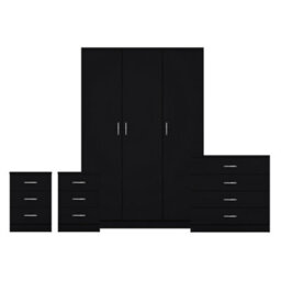 Lassic Vida Designs Riano 4 Piece Bedroom Set (3 Drawer Bedside Chest, 4 Drawer Chest, 3 Door Wardrobe), Black - thumbnail 8