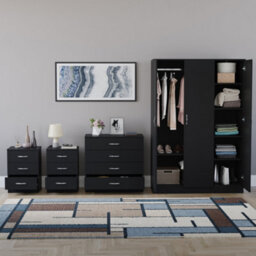 Lassic Vida Designs Riano 4 Piece Bedroom Set (3 Drawer Bedside Chest, 4 Drawer Chest, 3 Door Wardrobe), Black - thumbnail 2