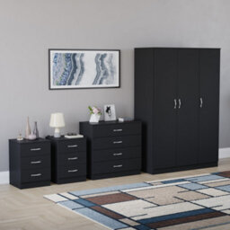 Lassic Vida Designs Riano 4 Piece Bedroom Set (3 Drawer Bedside Chest, 4 Drawer Chest, 3 Door Wardrobe), Black - thumbnail 6