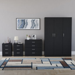 Lassic Vida Designs Riano 4 Piece Bedroom Set (3 Drawer Bedside Chest, 4 Drawer Chest, 3 Door Wardrobe), Black - thumbnail 7