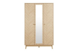3 Door Oak Brown Wooden Wardrobe With Mirror Birlea Herringford - thumbnail 9