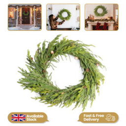 Shatchi Araucaria Wreath Set 80Cm Hanging Wreaths Pe Artificial Green Wreath For Decor - thumbnail 2