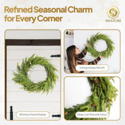 Shatchi Araucaria Wreath Set 80Cm Hanging Wreaths Pe Artificial Green Wreath For Decor - thumbnail 7
