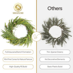 Shatchi Araucaria Wreath Set 80Cm Hanging Wreaths Pe Artificial Green Wreath For Decor - thumbnail 8