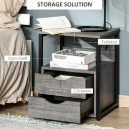 Wyld Haus Sesopa Metal Grey Industrial Slim Bedside Table With 2 Drawers And Open Shelf, L40 X D35 X H49Cm - thumbnail 4