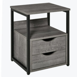 Wyld Haus Sesopa Metal Grey Industrial Slim Bedside Table With 2 Drawers And Open Shelf, L40 X D35 X H49Cm - thumbnail 2