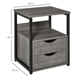 Wyld Haus Sesopa Metal Grey Industrial Slim Bedside Table With 2 Drawers And Open Shelf, L40 X D35 X H49Cm - thumbnail 3