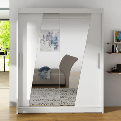Westa Xiv 200Cm Sliding Door Wardrobe With Mirrors Modern Bedroom Storage With Hanging Rails And Shelves White - image 1